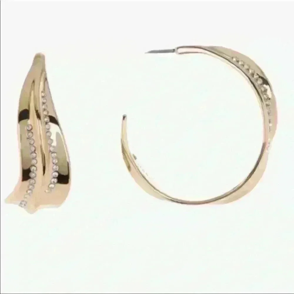 Carolee Iris Gold-Tone Plates Sterling Silver Pave Stone Hoop Earrings NWT